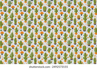 Seamless pattern with cacti and succulents.