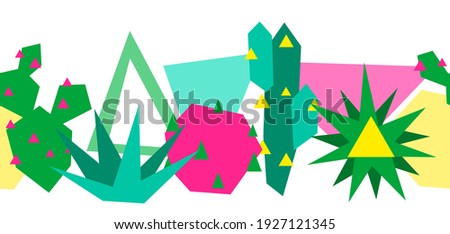 Seamless pattern with cacti and succulents. Abstract plants in geometric style.
