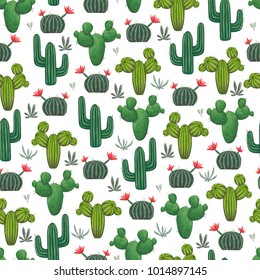 Seamless pattern with cacti, succulents and floral elements. Vintage vector botanical illustration in watercolor style.