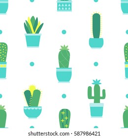 Seamless Pattern with cacti and succulents. Scandi style. Vector Illustration.