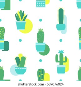 Seamless Pattern with cacti and succulents. Scandi style. Vector Illustration.