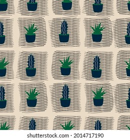 seamless pattern with cacti and texture, vector design for paper, fabic and other surfaces