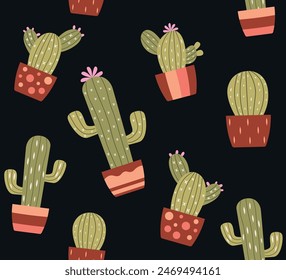 Seamless pattern of cacti, vector for fashion, fabric, cover, paper designs