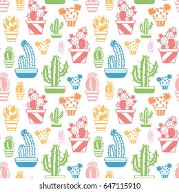 Seamless pattern of cacti. Vector illustration.
