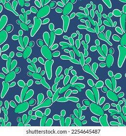 seamless pattern with cacti.cactus thickets.green cacti on a blue background.color vector illustration in flat style.image for website, application, print. 