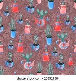Seamless pattern with cactus 