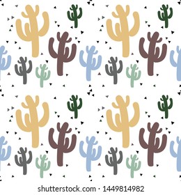 Seamless pattern with cactus. Abstract and colorful plants, succulents. Wallpaper, print, modern textile design, poster, wrapping paper. Vector illustration.