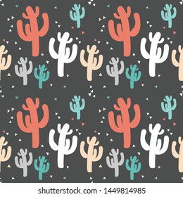 Seamless pattern with cactus. Abstract and colorful plants, succulents. Wallpaper, print, modern textile design, poster, wrapping paper. Vector illustration.