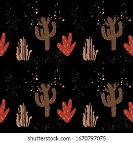 Patrón transparente con cactus. Plantas abstractas y coloridas, suculentas. Papel tapiz, papel impreso, diseño textil moderno, afiche, papel envolvente. Ilustración vectorial.