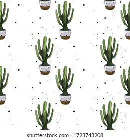 Seamless pattern with cactus. Abstract cactus, succulent. Interior plants. Wallpaper, print, modern textile design, wrapping paper. Vector illustration.