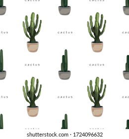 Seamless pattern with cactus. Abstract cactus, succulent. Interior plants. Wallpaper, print, modern textile design, wrapping paper. Vector illustration.