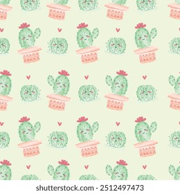 seamless pattern with cactus, botanical, cowboy, succulent, flora, vector art illustration design