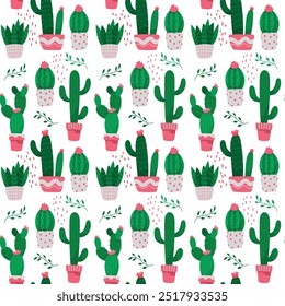 seamless pattern with cactus, botanical, cowboy, succulent, flora, vector art illustration design