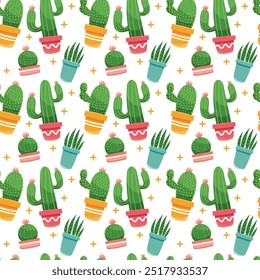 seamless pattern with cactus, botanical, cowboy, succulent, flora, vector art illustration design