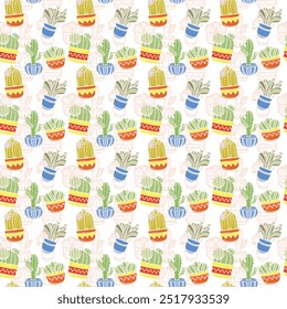 seamless pattern with cactus, botanical, cowboy, succulent, flora, vector art illustration design