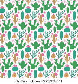 seamless pattern with cactus, botanical, cowboy, succulent, flora, vector art illustration design