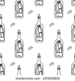 Seamless pattern with a cactus in a bottle terrarium. succulent terrarium in a bottle of wine. Isolated on white - Vector