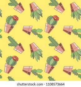 Seamless pattern with cactus in bright colors