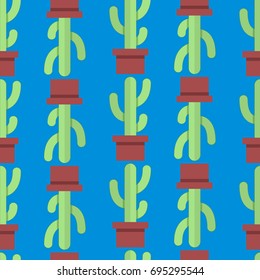 Seamless pattern of cactus. Cacti on a blue background. A pattern from office plants in a flat style.