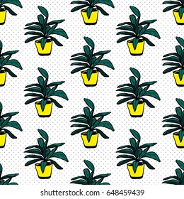 Seamless pattern with cactus. Pattern of cactus. Cacti in pots. Vector background. Cute cartoon cactus pattern.
