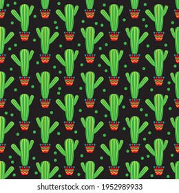 Seamless pattern with  cactus. Cinco De Mayo symbols. Vector illustration. Design elements for fabric, banner, wallpaper, wrapping paper.