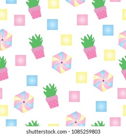 seamless pattern with cactus and colorful shapes vector