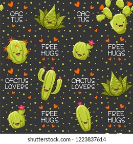 Seamless Pattern Cactus Cute Cartoon Illustration