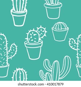 Seamless pattern with cactus. Cute cartoon cactus pattern. Vector illustration. 