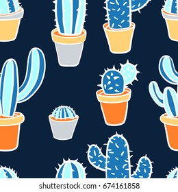 Seamless pattern with cactus. Cute cartoon cactus pattern. Vector illustration. 