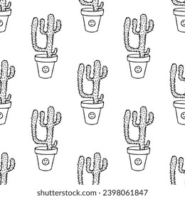 Seamless pattern with cactus doodle for decorative print, wrapping paper, greeting cards and fabric 