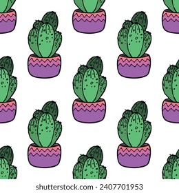 Seamless pattern with cactus doodle for decorative print, wrapping paper, greeting cards and fabric 