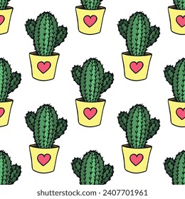 Seamless pattern with cactus doodle for decorative print, wrapping paper, greeting cards and fabric 
