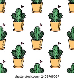 Seamless pattern with cactus doodle for decorative print, wrapping paper, greeting cards and fabric 