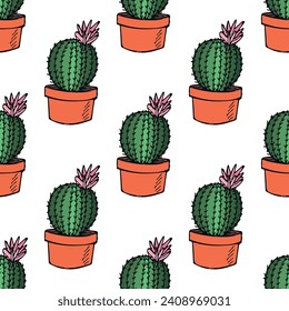 Seamless pattern with cactus doodle for decorative print, wrapping paper, greeting cards and fabric 
