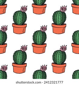 Seamless pattern with cactus doodle for decorative print, wrapping paper, greeting cards and fabric 