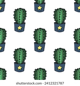 Seamless pattern with cactus doodle for decorative print, wrapping paper, greeting cards and fabric 