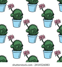 Seamless pattern with cactus doodle for decorative print, wrapping paper, greeting cards and fabric 