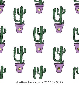 Seamless pattern with cactus doodle for decorative print, wrapping paper, greeting cards and fabric 