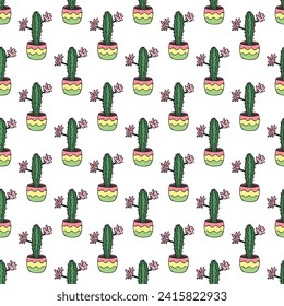 Seamless pattern with cactus doodle for decorative print, wrapping paper, greeting cards and fabric 