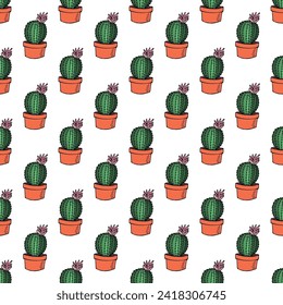 Seamless pattern with cactus doodle for decorative print, wrapping paper, greeting cards and fabric 