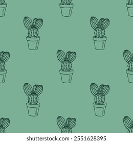 Seamless pattern with cactus doodle for decorative print, wrapping paper, greeting cards and fabric 