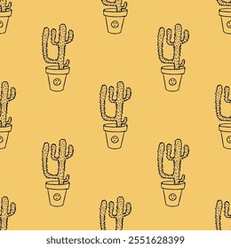 Seamless pattern with cactus doodle for decorative print, wrapping paper, greeting cards and fabric 