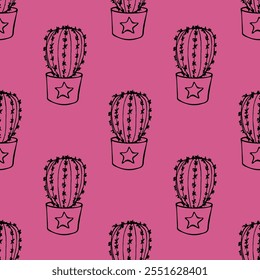 Seamless pattern with cactus doodle for decorative print, wrapping paper, greeting cards and fabric 