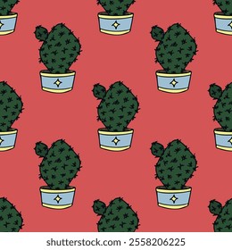 Seamless pattern with cactus doodle for decorative print, wrapping paper, greeting cards and fabric 