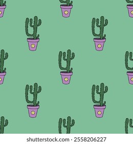 Seamless pattern with cactus doodle for decorative print, wrapping paper, greeting cards and fabric 