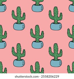 Seamless pattern with cactus doodle for decorative print, wrapping paper, greeting cards and fabric 