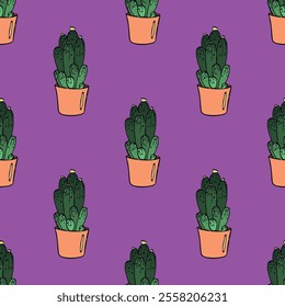 Seamless pattern with cactus doodle for decorative print, wrapping paper, greeting cards and fabric 