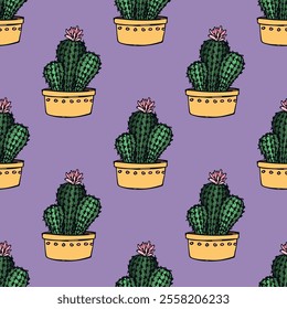 Seamless pattern with cactus doodle for decorative print, wrapping paper, greeting cards and fabric 