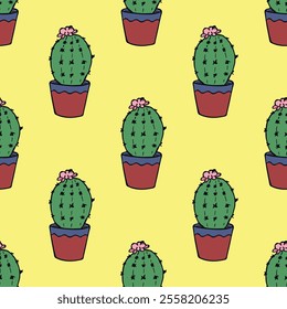 Seamless pattern with cactus doodle for decorative print, wrapping paper, greeting cards and fabric 