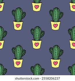 Seamless pattern with cactus doodle for decorative print, wrapping paper, greeting cards and fabric 